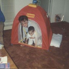 Mom and Katie in Katie's tent @ LA apt.  1990 - glenn sleeman