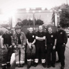 Mike and the crew fromm Squad 3 after a box. Our ride alongs were  from Amsterdam,Netherlands who Mike always welcomed when they came to ride with DFD.  - Ken Kroll