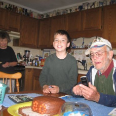 Jim's small 80th birthday, with Jan Greene. - Steve Schallehn