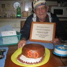 Jim's small 80th birthday, with Jan Greene. - Steve Schallehn