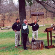 Rick Herzfeldt, Glenn Kloes, Dave Prey and Dave Fuge at the NNC educational building dedication April 2000. - Tim Ewing, Director / Naturalist