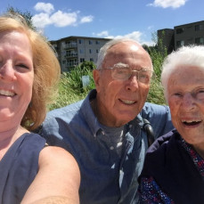 Dad, Mom and Carolyn at the Kirkland park. Mom loved being outside in the sun! - Carolyn Stalter