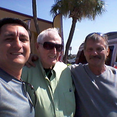 Photo of C.T. (middle) with sons, Rivelino and Paul White inAugust 2017 just before Paul died. - Donald White