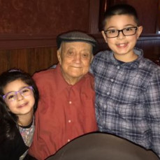 In Loving memory of my Grandfather Sam Malone with his Great Grandchildren Gabriella and Christopher at Catardos. - Christopher J  Gatta
