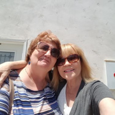 Sue in San Diego May, 2020 visiting with her Bestie (Calva). - Calva