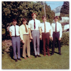May of 1969 - All dressed and ready to Graduate - BEHS Class of 1969
L-R Jim Harrison, Bob Holmes, Scott Nielsen, Mike Morgan, and Ken Lish!  - Robert Holmes