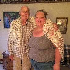 Great Uncle Gene and I with "the white shawl" (2019) - Stephanie Youngman