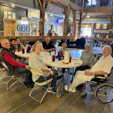 A very recent picture with Marilyn, her brother Greg,  her sister Nancy and others having lunch on a beautiful fall afternoon near Iowa City. - Don Kerker